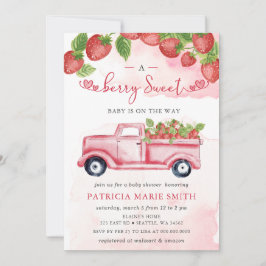 Invitación Fresa Rosa Berry Red Berry Sweet Baby Shower