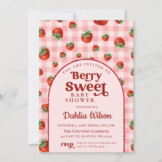Invitación Fresa Rosa Berry Red Berry Sweet Baby Shower (Anverso)