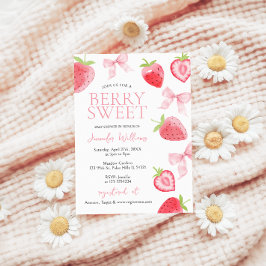 Invitación Fresa rosa Bow Berry Berry Sweet Baby Girl Shower