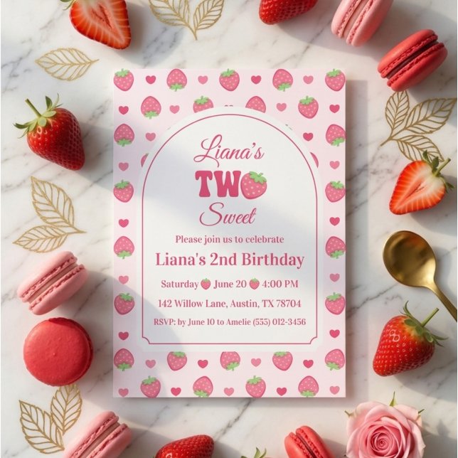 Invitación Fresa Rosa Cumpleaños 2º Cumpleaños Dos Niña Dulce (Subido por el creador)