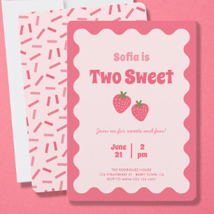 Invitación Fresa Rosa Dos Dulces Chicas Cumpleaños