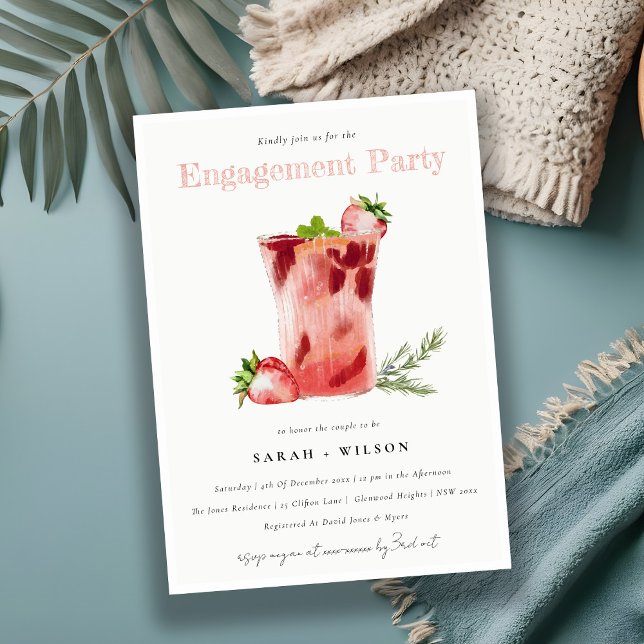 Invitación Fresa Rosa Margarita Cocktail Engagement (Subido por el creador)