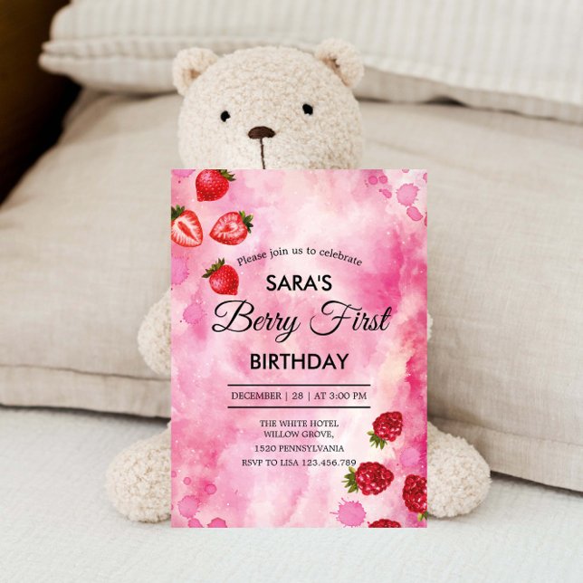Invitación Fresa Rosa Primer cumpleaños BabyGirl (Subido por el creador)