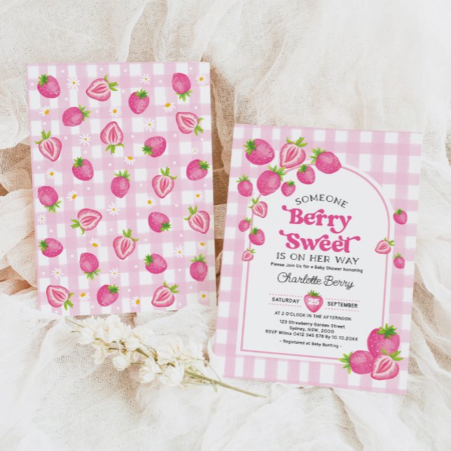 Invitación Fresa rosa Retro Berry Berry Sweet Baby Girl Showe (Subido por el creador)