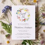 Invitación Fresa Verano Flor Wreath Sweet 16<br><div class="desc">Flor de fresa de verano Wreath Greenery 16th Sweet Dieciséis Birthday Party Invitation Template</div>