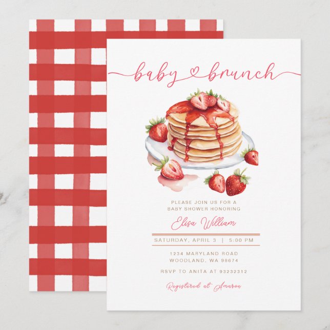 Invitación Fresa verano panqueque bebé brunch Baby Shower (Anverso / Reverso)