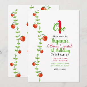 Invitación Fresa Vid Frutas Rojas 1 Uno Cumpleaños 1er