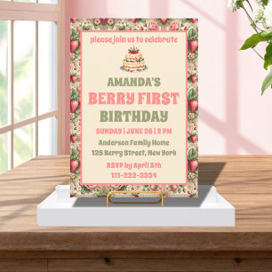 Invitación Fresa Vintage Primer Fiesta de cumpleaños Berry pr