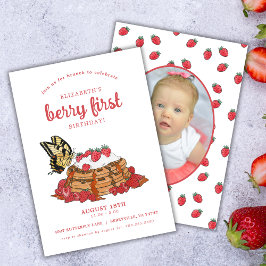 Invitación Fresa Waffles Brunch | Primer cumpleaños de Berry