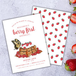 Invitación Fresa Waffles Brunch | Primer cumpleaños de Berry