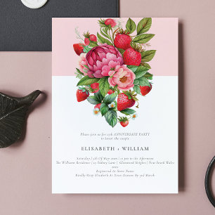 Invitación Fresa y Peonias verano en cualquier año aniversari
