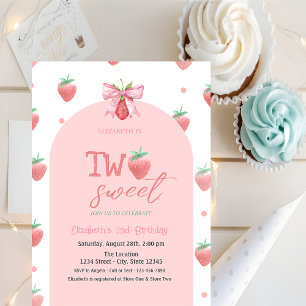 Invitación Fresas Acuarela Arco Dos Dulces 2do Cumpleaños
