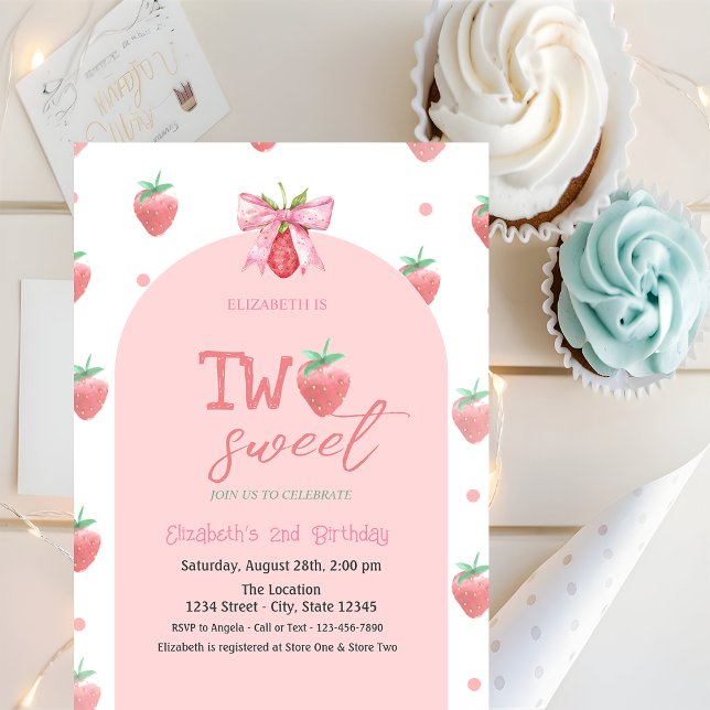 Invitación Fresas Acuarela Arco Dos Dulces 2do Cumpleaños (Subido por el creador)