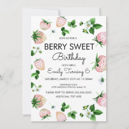 Invitación Fresas acuarela blancas rosadas fiesta de cumpleañ