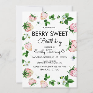 Invitación Fresas acuarela blancas rosadas fiesta de cumpleañ