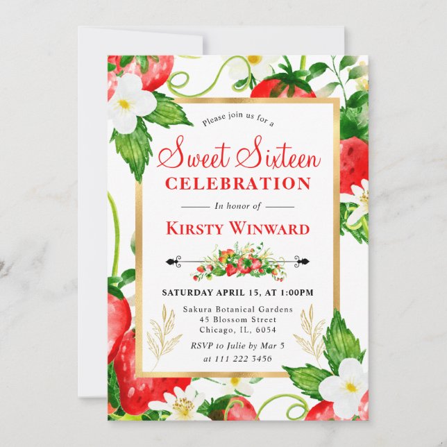Invitación Fresas acuáticas y flores dulces 16 (Anverso)