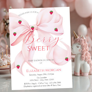 Invitación Fresas Arco Rosa Cumpleaños Rosa Bebé