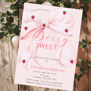 Invitación Fresas Arco Rosa Rayas Rosadas Baby Shower