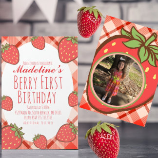 Invitación Fresas Berry Cumpleaños Foto Primera Fruta