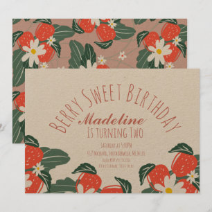 Invitación Fresas Botánico Floral Cumpleaños Dibujado a Mano