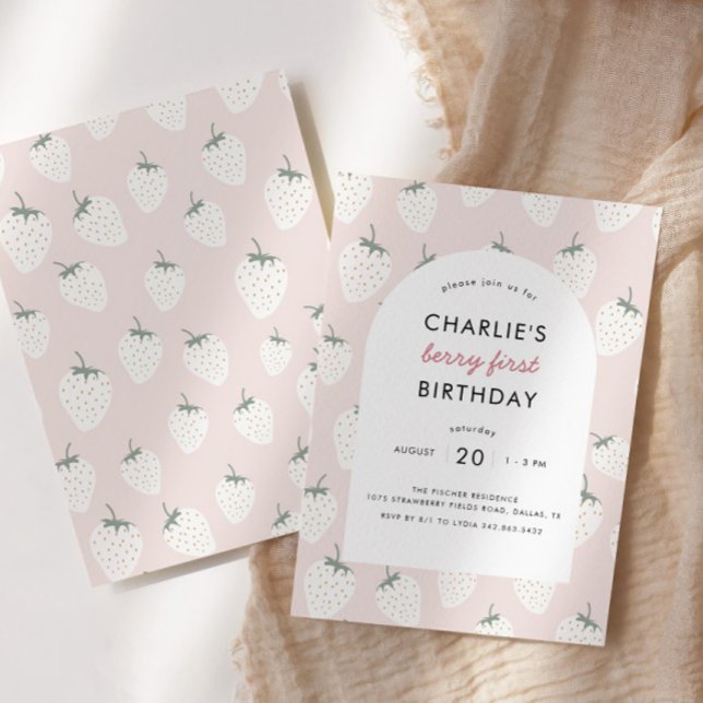 Invitación Fresas Campos Berry Primer Cumpleaños | CHICA (Subido por el creador)