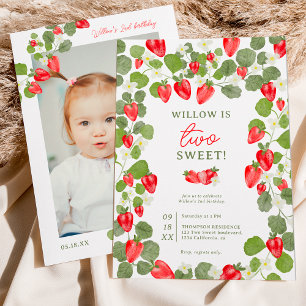 Invitación Fresas cortas floral berry rojo 2º cumpleaños