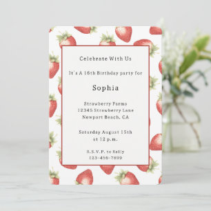 Invitación Fresas Cumpleaños Frutas Rojas