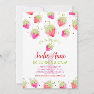 Invitación Fresas Cutas Berry Dulce Rojo y Rosa Cumpleaños