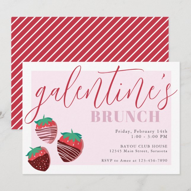 Invitación Fresas de chocolate de brunch para el día de Galen (Anverso / Reverso)