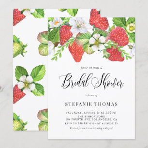 Invitación Fresas de color de agua Ducha de novia botánica