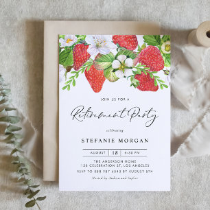 Invitación Fresas de color de agua Fiesta de Jubilación Botán