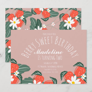 Invitación Fresas Dibujadas a Mano Botánico Cumpleaños