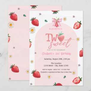 Invitación Fresas Flores Dos Dulces 2do Cumpleaños