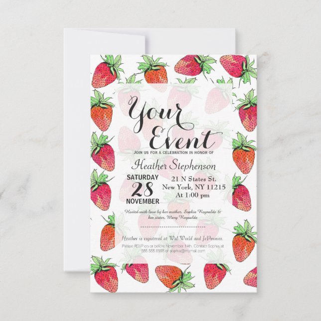Invitación Fresas frutales de color claro (Anverso)