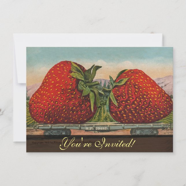 Invitación Fresas Gigante Antiguo Fruta Diversión (Anverso)