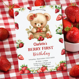 Invitación Fresas Rojas Bear Berry Primer Cumpleaños