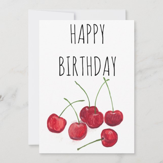 Invitación Fresas Rojas Fruta Acuarela Dulce Feliz Cumpleaños (Anverso)