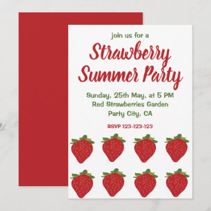 Invitación Fresas Rojas Fruta Fresa Fiesta de Verano