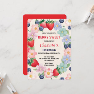 Invitación Fresas rojas Primer Fiesta de cumpleaños para los 
