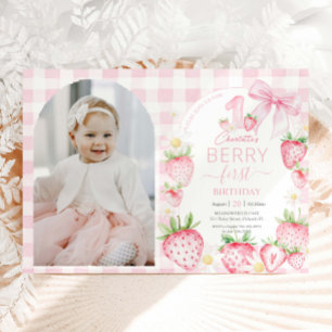 Invitación Fresas rosadas Cumpleaños Berry Primero 1er Cumple