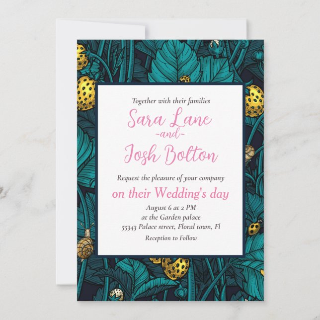 Invitación Fresas silvestres, amarillas y azules (Anverso)