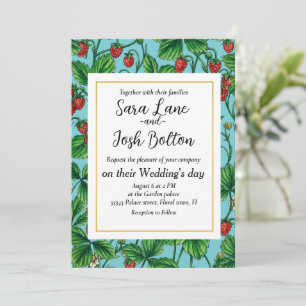 Invitación Fresas silvestres en azul piscina