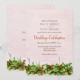 Invitación Fresas silvestres pradera flores rubor boda