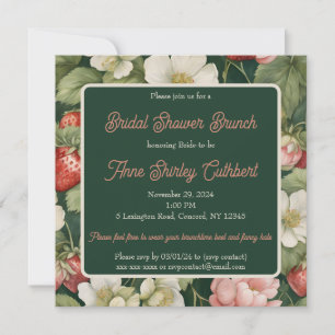 Invitación Fresas verdes oscuras y ducha de novia crema