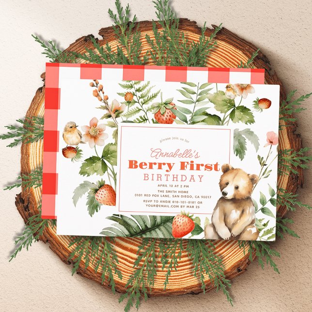 Invitación Fresas y Berry de oso Primer Cumpleaños (Subido por el creador)