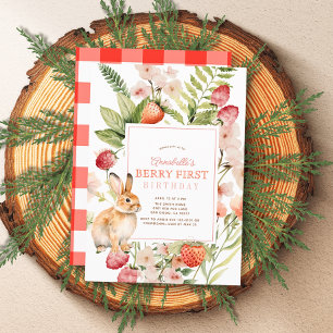 Invitación Fresas y Bunny Berry Primer primer cumpleaños