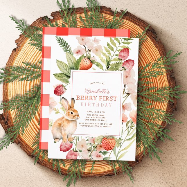 Invitación Fresas y Bunny Berry Primer primer cumpleaños (Subido por el creador)
