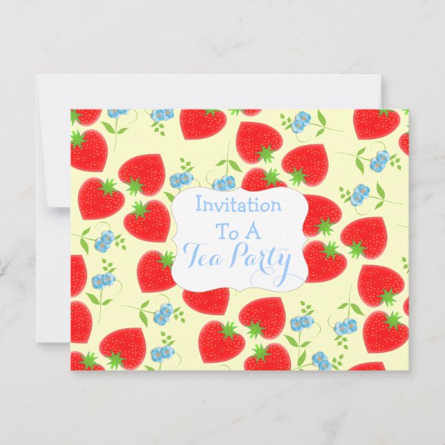 Invitación Fresas y el tema del Fiesta del té crema (Anverso)