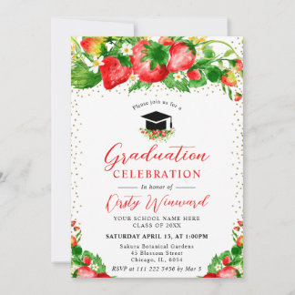 Invitación Fresas y flores de acuarela graduación