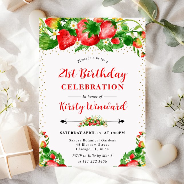 Invitación Fresas y Flores & Foto cumpleaños 21 (Subido por el creador)